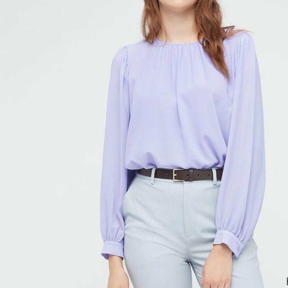 Uniqlo Blue Long-Sleeve Peasant Blouse Size Extra Small